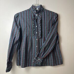 VINTAGE Chaus Shirt Blouse Womens Size 15/16 Medium Plaid Cottagecore western